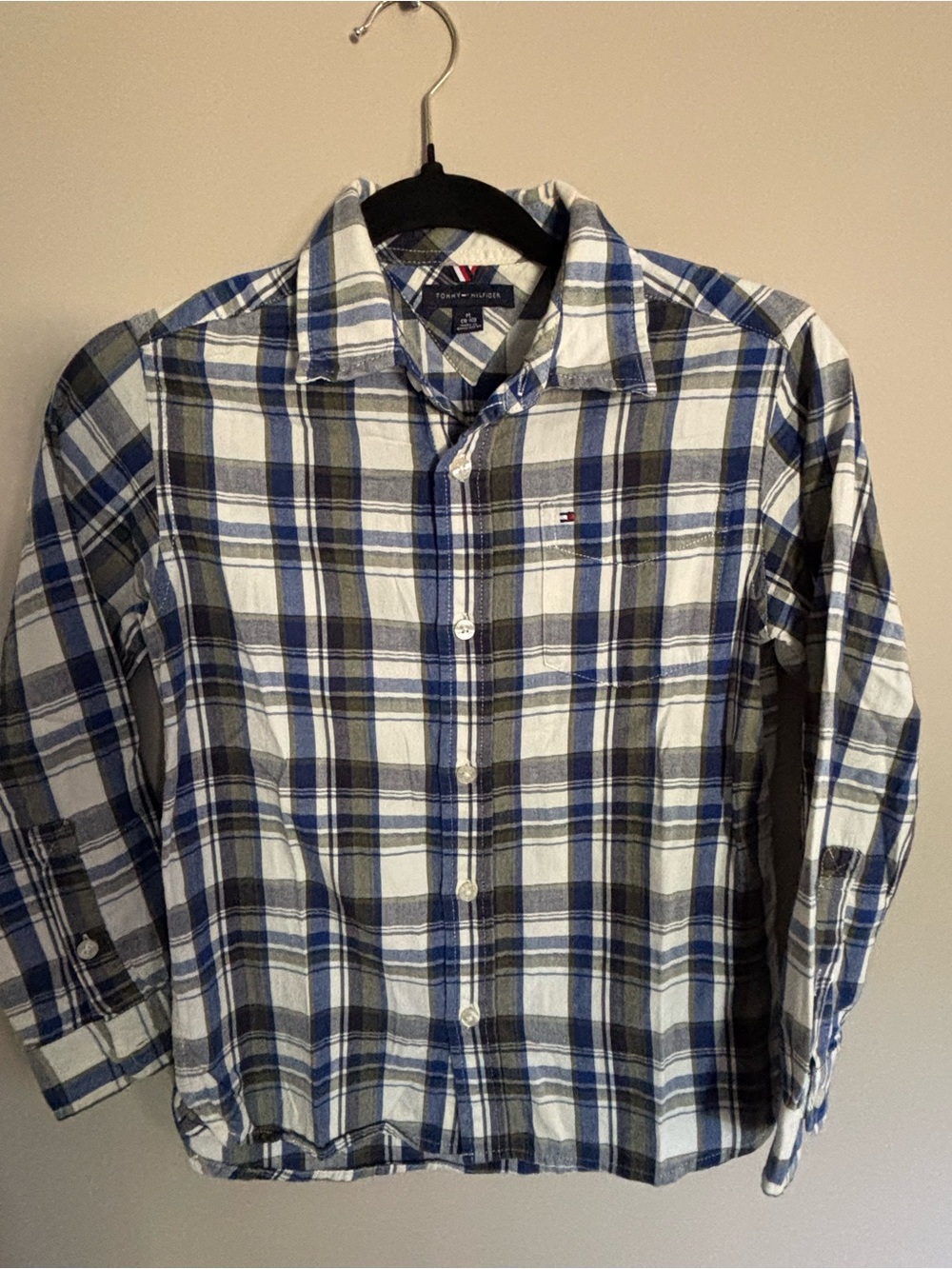 Tommy Hilfiger Blue, White & Gray Plaid Long-Sleeve Button-Down Shirt
